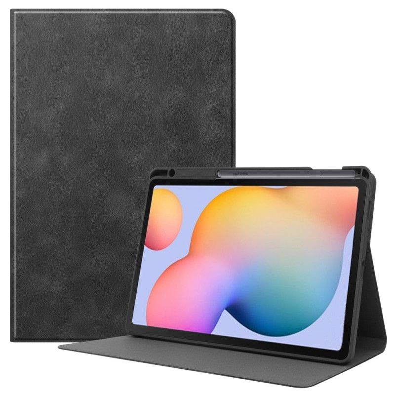 Cover Samsung Galaxy Tab S6 Lite Grijs Zwart Stylushouder Met Leereffect