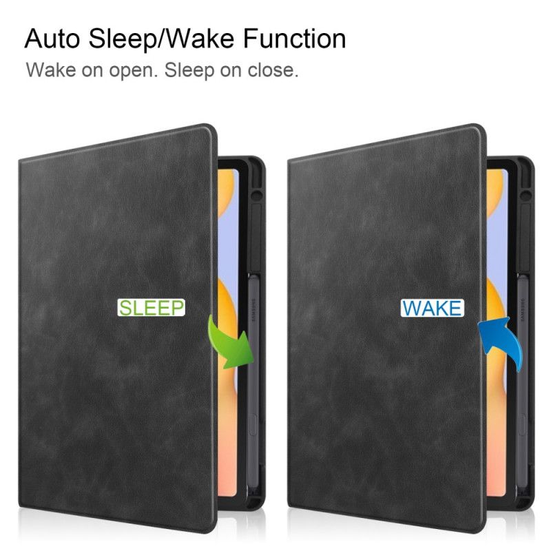Cover Samsung Galaxy Tab S6 Lite Grijs Zwart Stylushouder Met Leereffect