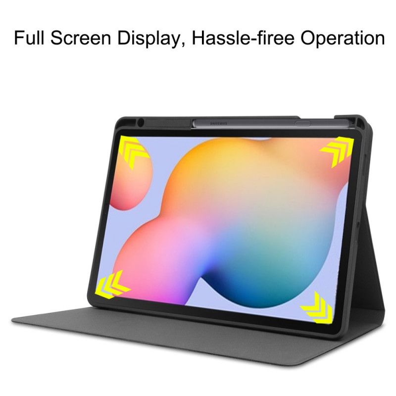 Cover Samsung Galaxy Tab S6 Lite Grijs Zwart Stylushouder Met Leereffect