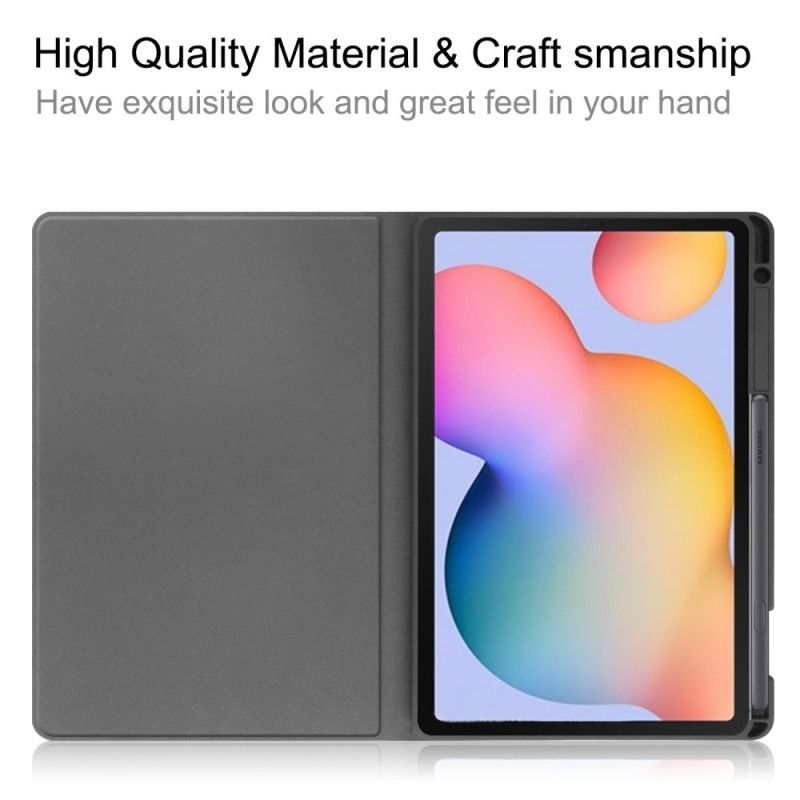 Cover Samsung Galaxy Tab S6 Lite Grijs Zwart Stylushouder Met Leereffect