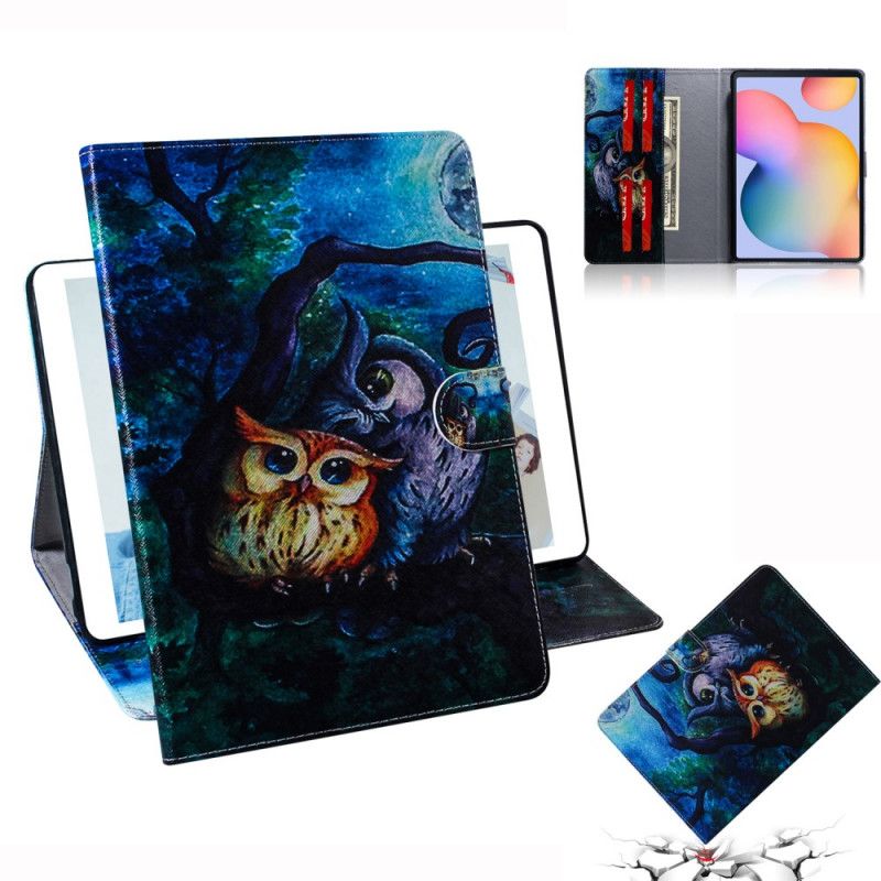 Leren Hoesje Samsung Galaxy Tab S6 Lite Uil Schilderij