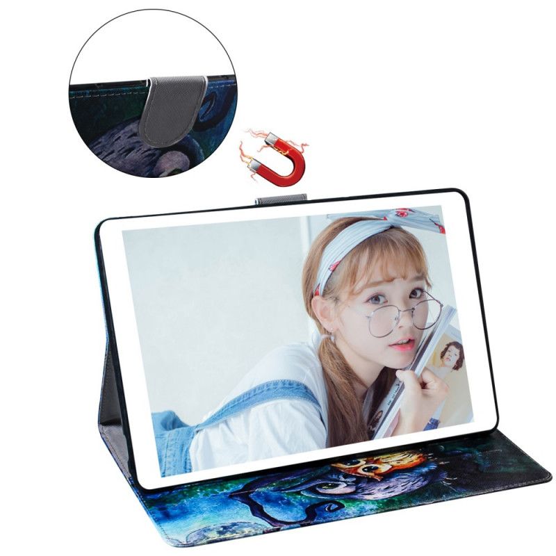 Leren Hoesje Samsung Galaxy Tab S6 Lite Uil Schilderij