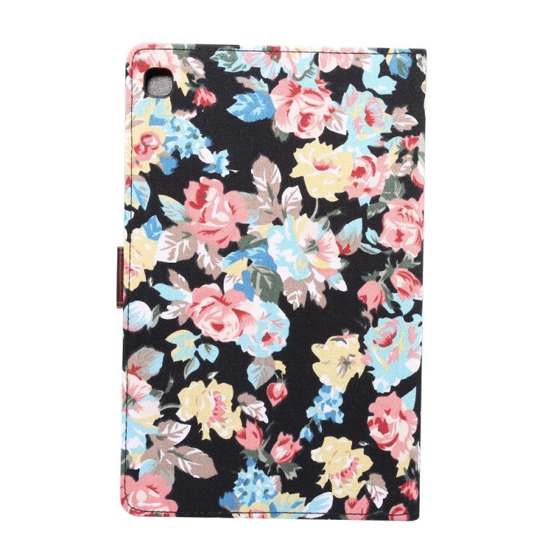 Leren Hoesje Samsung Galaxy Tab S6 Lite Wit Zwart Vrijheidsbloemen