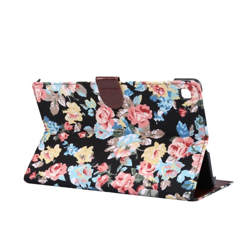 Leren Hoesje Samsung Galaxy Tab S6 Lite Wit Zwart Vrijheidsbloemen