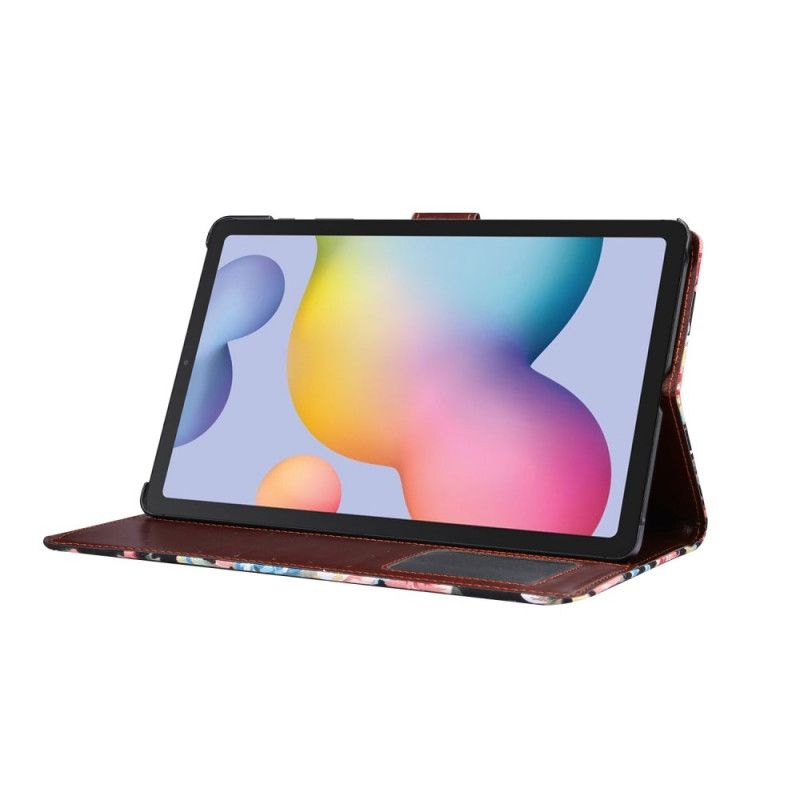 Leren Hoesje Samsung Galaxy Tab S6 Lite Wit Zwart Vrijheidsbloemen