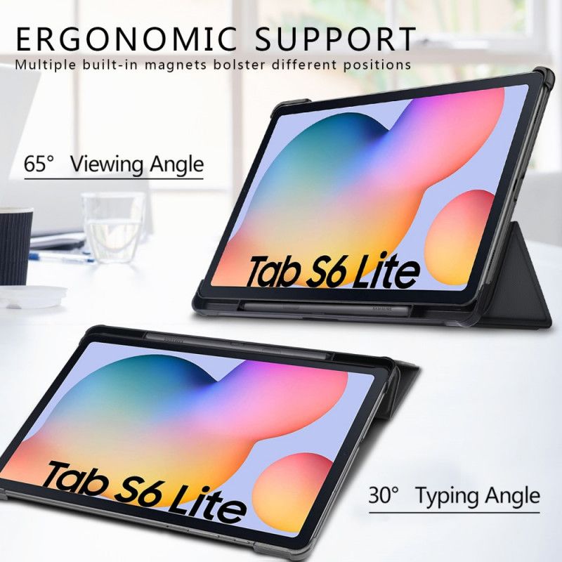 Smart Case Samsung Galaxy Tab S6 Lite Donkerblauw Zwart Drievoudige Verstevigde Hoeken
