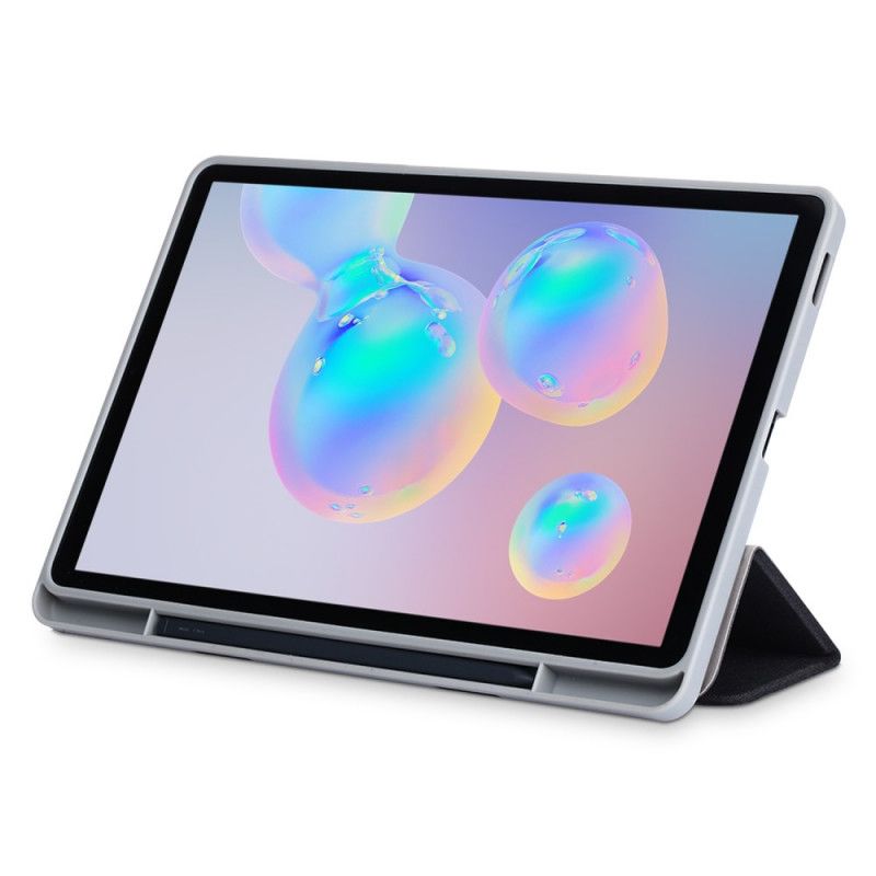 Smart Case Samsung Galaxy Tab S6 Lite Grijs Zwart Kunstleer Stof Textuur