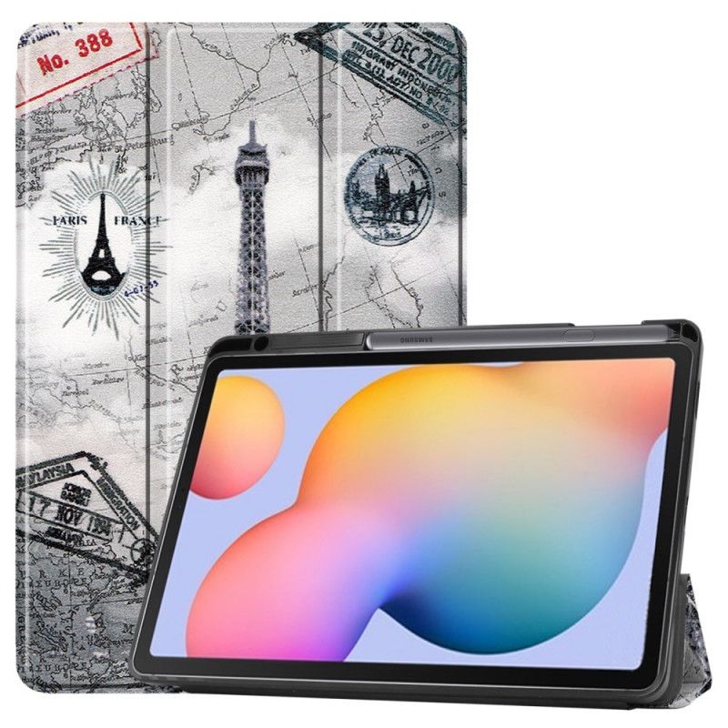 Smart Case Samsung Galaxy Tab S6 Lite Retro Eiffeltoren Pennenhouder