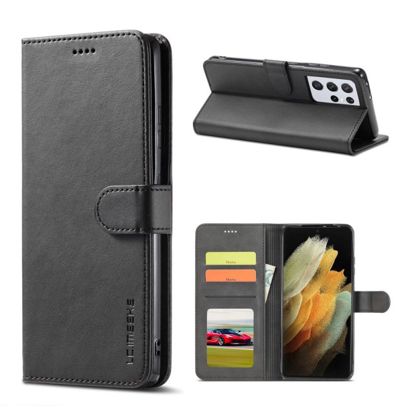 Bescherming Hoesje Samsung Galaxy S21 Ultra 5G Grijs Zwart Lc.Imeeke Leereffect