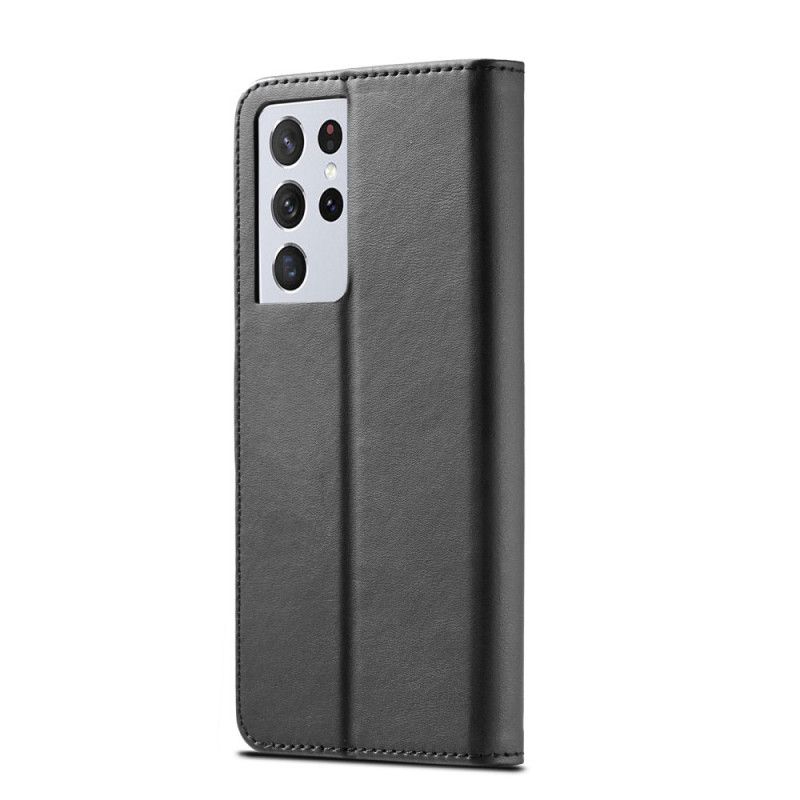 Bescherming Hoesje Samsung Galaxy S21 Ultra 5G Grijs Zwart Lc.Imeeke Leereffect