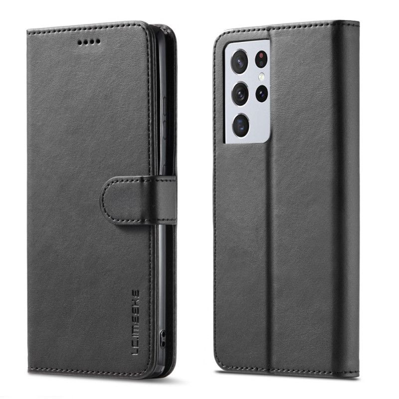 Bescherming Hoesje Samsung Galaxy S21 Ultra 5G Grijs Zwart Lc.Imeeke Leereffect