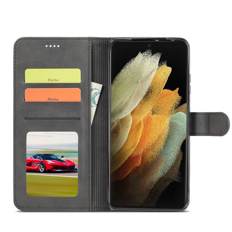 Bescherming Hoesje Samsung Galaxy S21 Ultra 5G Grijs Zwart Lc.Imeeke Leereffect
