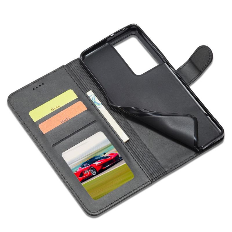 Bescherming Hoesje Samsung Galaxy S21 Ultra 5G Grijs Zwart Lc.Imeeke Leereffect