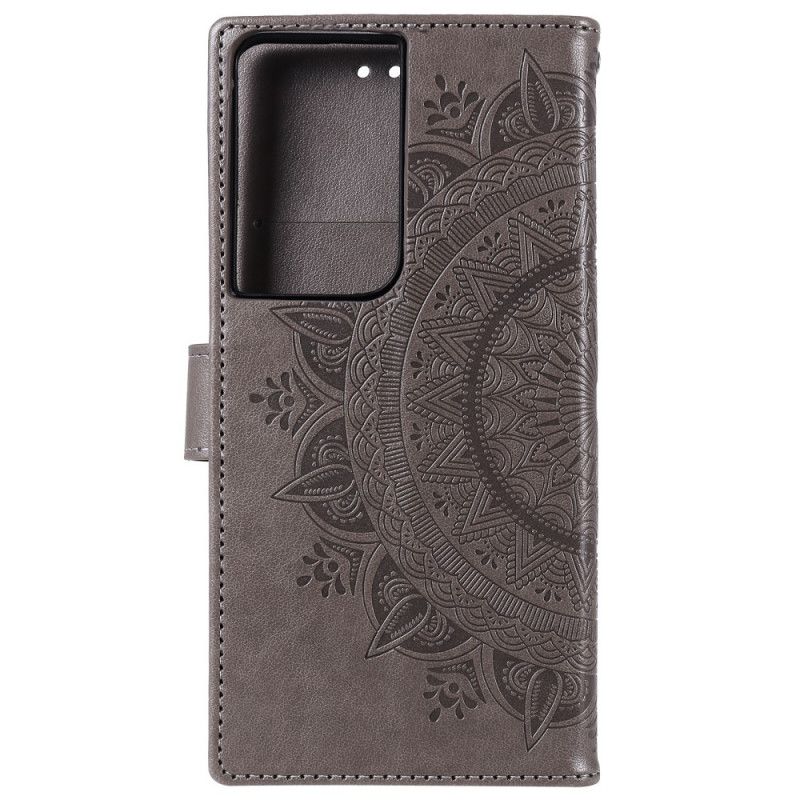 Bescherming Hoesje Samsung Galaxy S21 Ultra 5G Magenta Grijs Zon Mandala