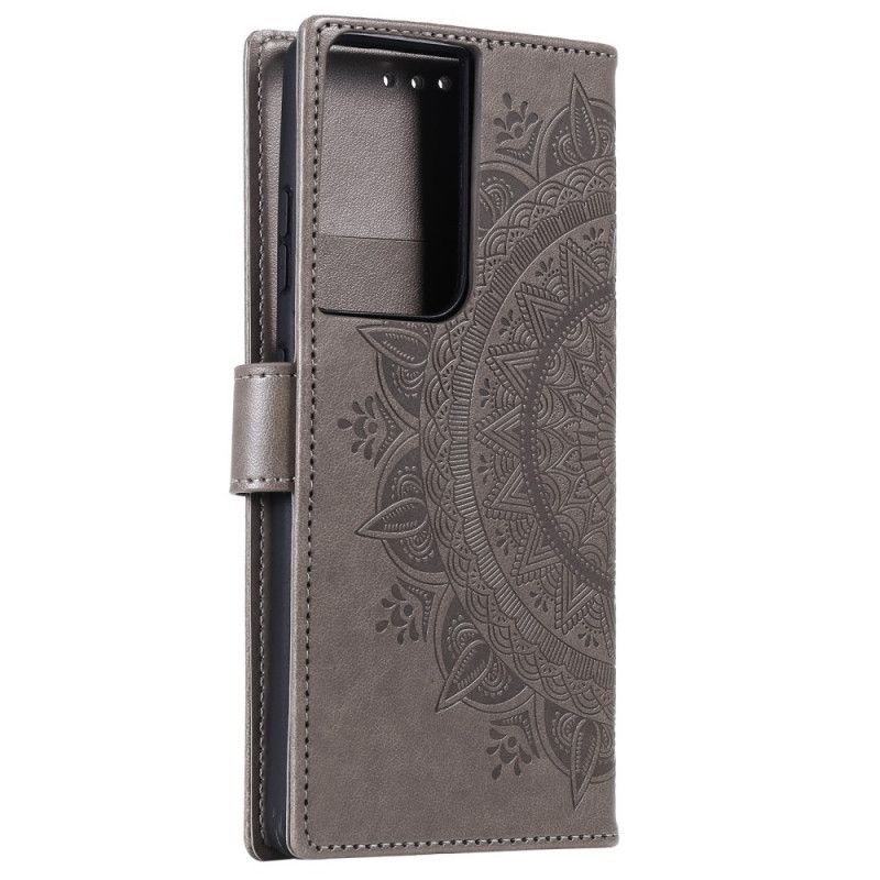 Bescherming Hoesje Samsung Galaxy S21 Ultra 5G Magenta Grijs Zon Mandala