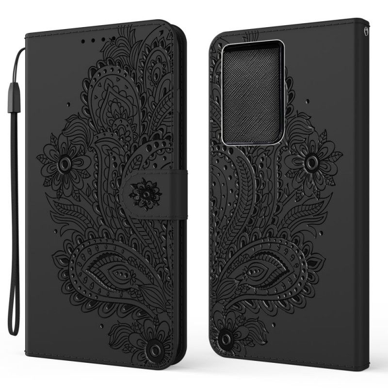 Bescherming Hoesje Samsung Galaxy S21 Ultra 5G Rood Zwart Barok Patroon Met String