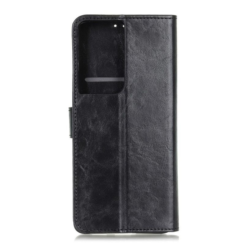 Bescherming Hoesje Samsung Galaxy S21 Ultra 5G Rood Zwart Bizonleer Effect
