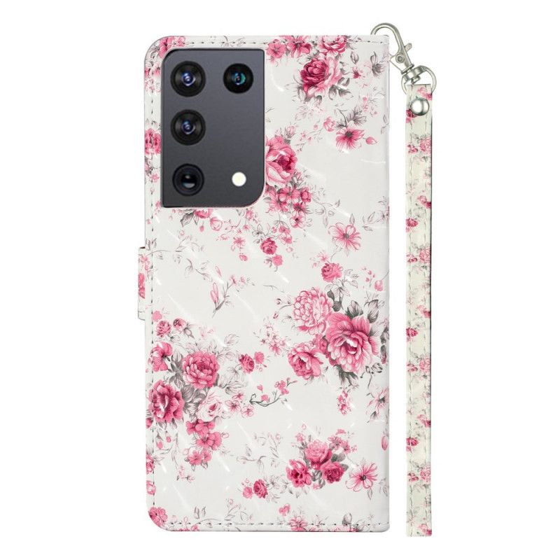 Bescherming Hoesje Samsung Galaxy S21 Ultra 5G Telefoonhoesje Bloemen Lichtvlekjes Met Riempje