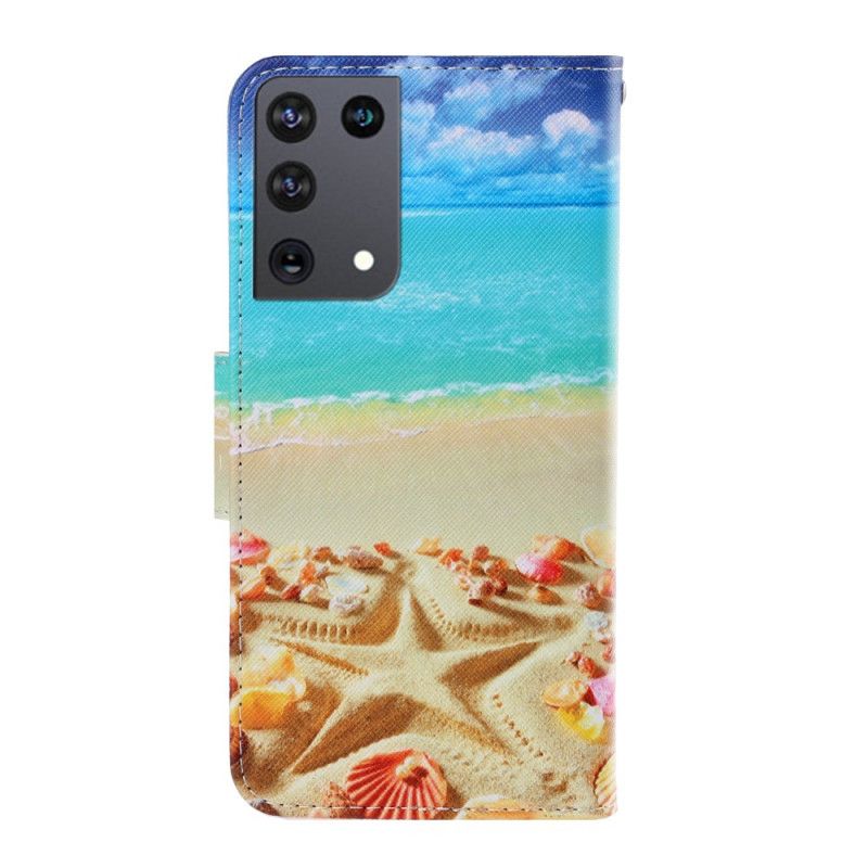 Bescherming Hoesje Samsung Galaxy S21 Ultra 5G Telefoonhoesje Gestructureerd Imitatieleer