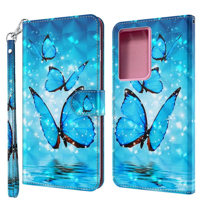 Bescherming Hoesje Samsung Galaxy S21 Ultra 5G Telefoonhoesje Vliegende Blauwe Vlinders