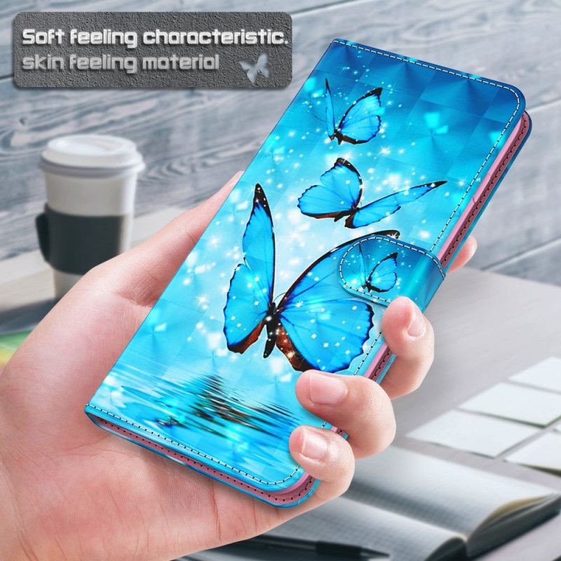 Bescherming Hoesje Samsung Galaxy S21 Ultra 5G Telefoonhoesje Vliegende Blauwe Vlinders