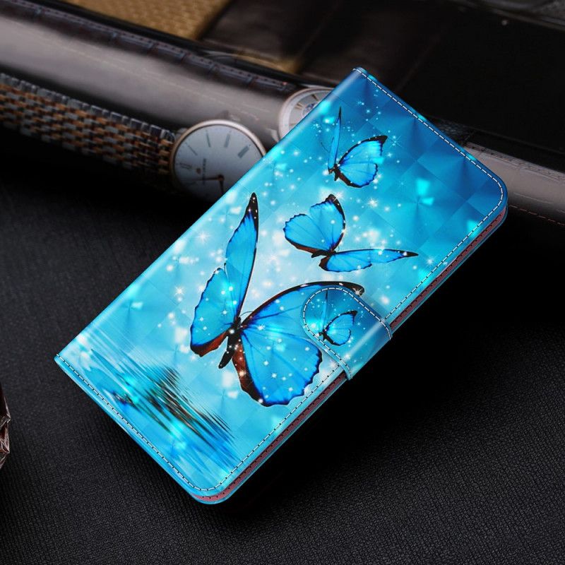 Bescherming Hoesje Samsung Galaxy S21 Ultra 5G Telefoonhoesje Vliegende Blauwe Vlinders