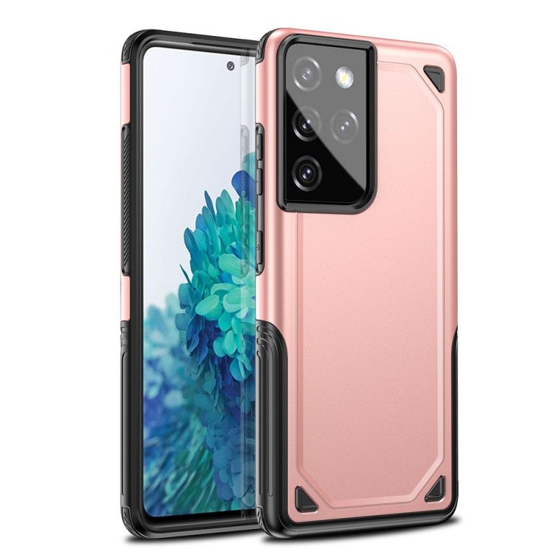 Case Hoesje Samsung Galaxy S21 Ultra 5G Grijs Zwart Telefoonhoesje Pantser Met Metaaleffect