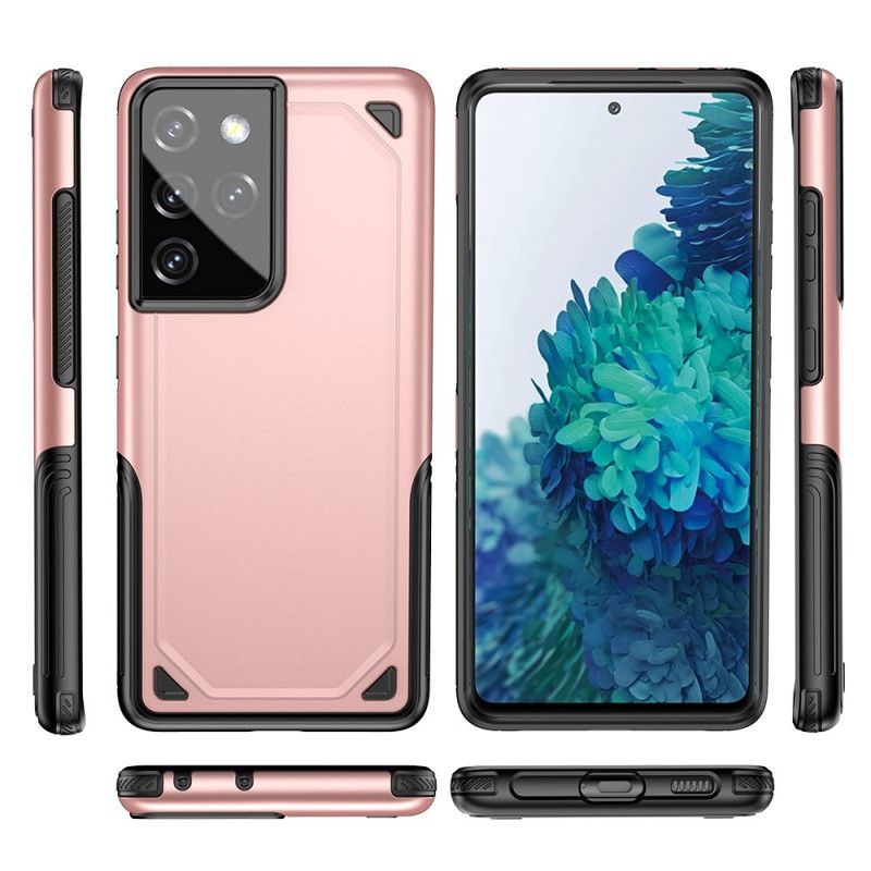 Case Hoesje Samsung Galaxy S21 Ultra 5G Grijs Zwart Telefoonhoesje Pantser Met Metaaleffect