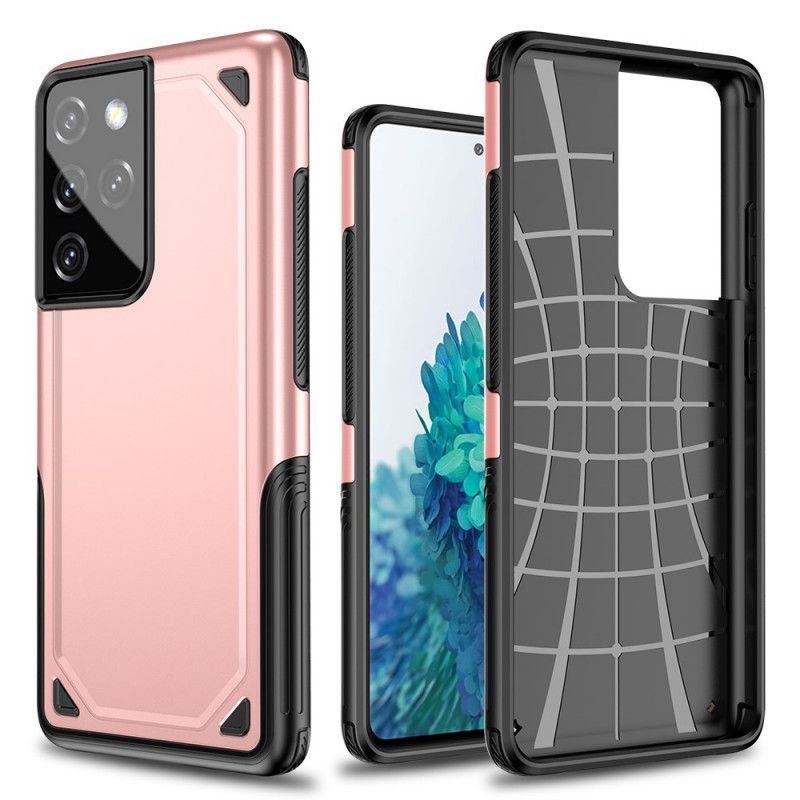 Case Hoesje Samsung Galaxy S21 Ultra 5G Grijs Zwart Telefoonhoesje Pantser Met Metaaleffect