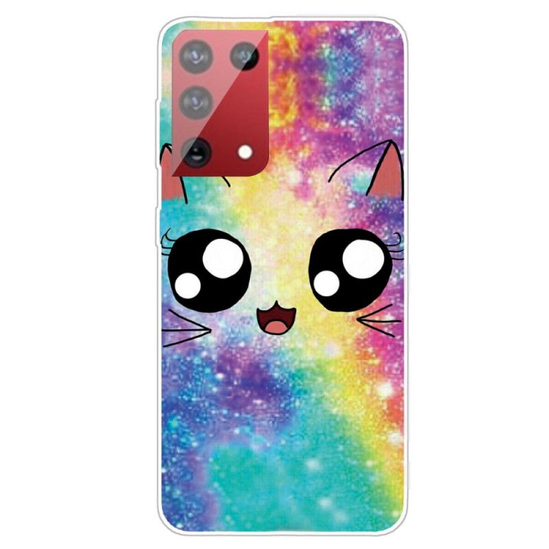 Case Hoesje Samsung Galaxy S21 Ultra 5G Lichtblauw Geel Telefoonhoesje Tekenfilmkat