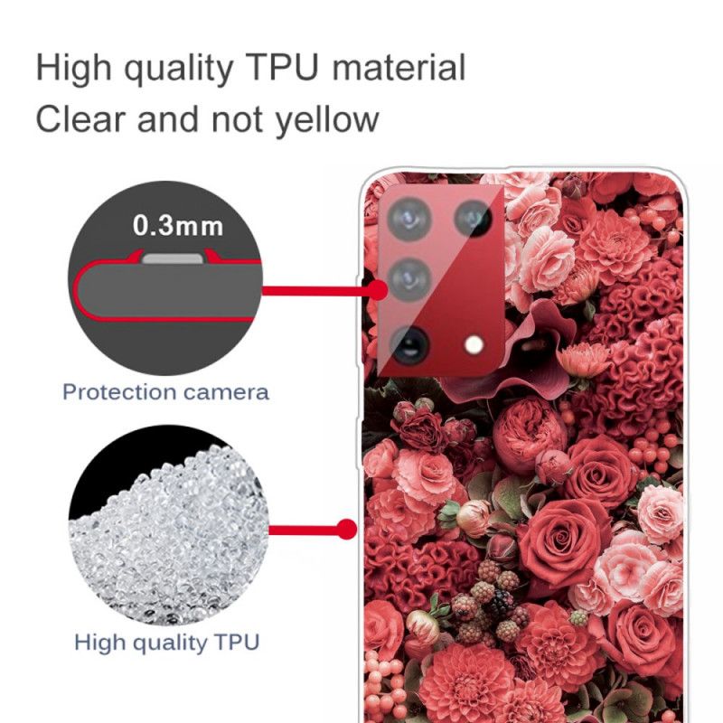 Case Hoesje Samsung Galaxy S21 Ultra 5G Roze Rood Telefoonhoesje Intense Bloemen