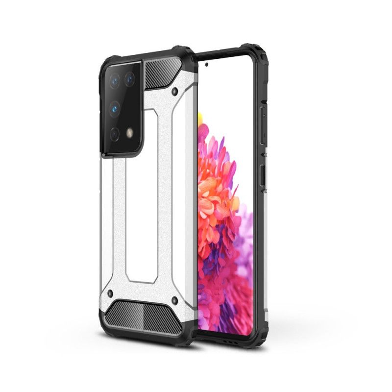 Case Hoesje Samsung Galaxy S21 Ultra 5G Wit Zwart Telefoonhoesje Overlevende