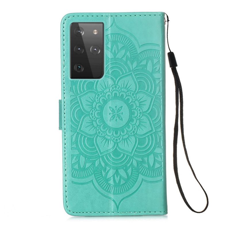 Cover Folio-hoesje Samsung Galaxy S21 Ultra 5G Grijs Zwart Telefoonhoesje Dromenvanger Print En Riem