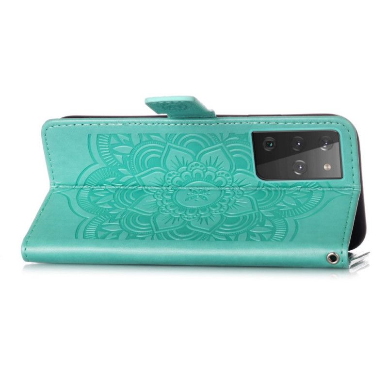 Cover Folio-hoesje Samsung Galaxy S21 Ultra 5G Grijs Zwart Telefoonhoesje Dromenvanger Print En Riem