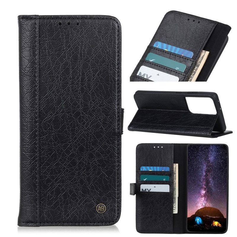 Cover Folio-hoesje Samsung Galaxy S21 Ultra 5G Grijs Zwart Telefoonhoesje Imitatieleer In Neushoornstijl
