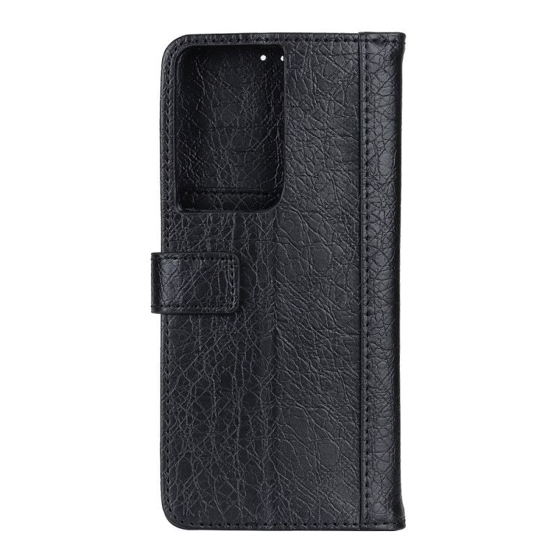 Cover Folio-hoesje Samsung Galaxy S21 Ultra 5G Grijs Zwart Telefoonhoesje Imitatieleer In Neushoornstijl