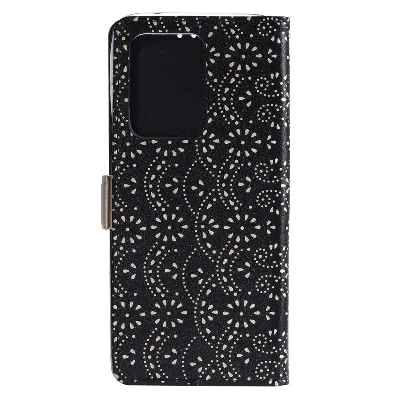 Cover Folio-hoesje Samsung Galaxy S21 Ultra 5G Magenta Zwart Telefoonhoesje Portemonnee Van Kant