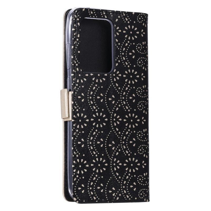 Cover Folio-hoesje Samsung Galaxy S21 Ultra 5G Magenta Zwart Telefoonhoesje Portemonnee Van Kant