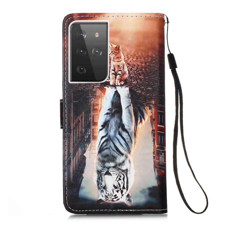 Cover Folio-hoesje Samsung Galaxy S21 Ultra 5G Oranje Zwart Telefoonhoesje Kitten