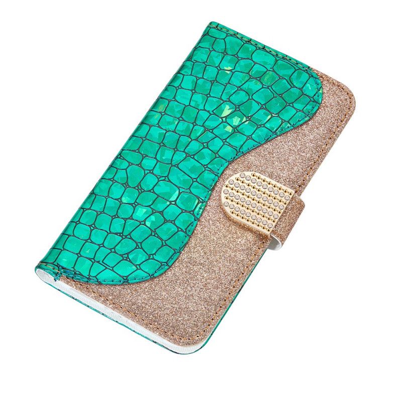 Cover Folio-hoesje Samsung Galaxy S21 Ultra 5G Paars Lichtblauw Telefoonhoesje Krokodil Diamanten