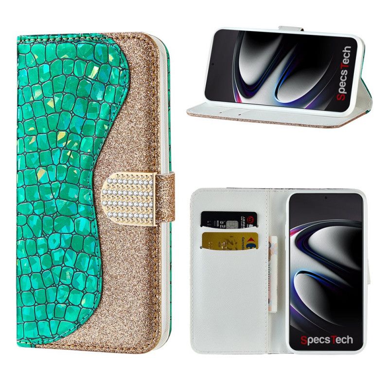 Cover Folio-hoesje Samsung Galaxy S21 Ultra 5G Paars Lichtblauw Telefoonhoesje Krokodil Diamanten