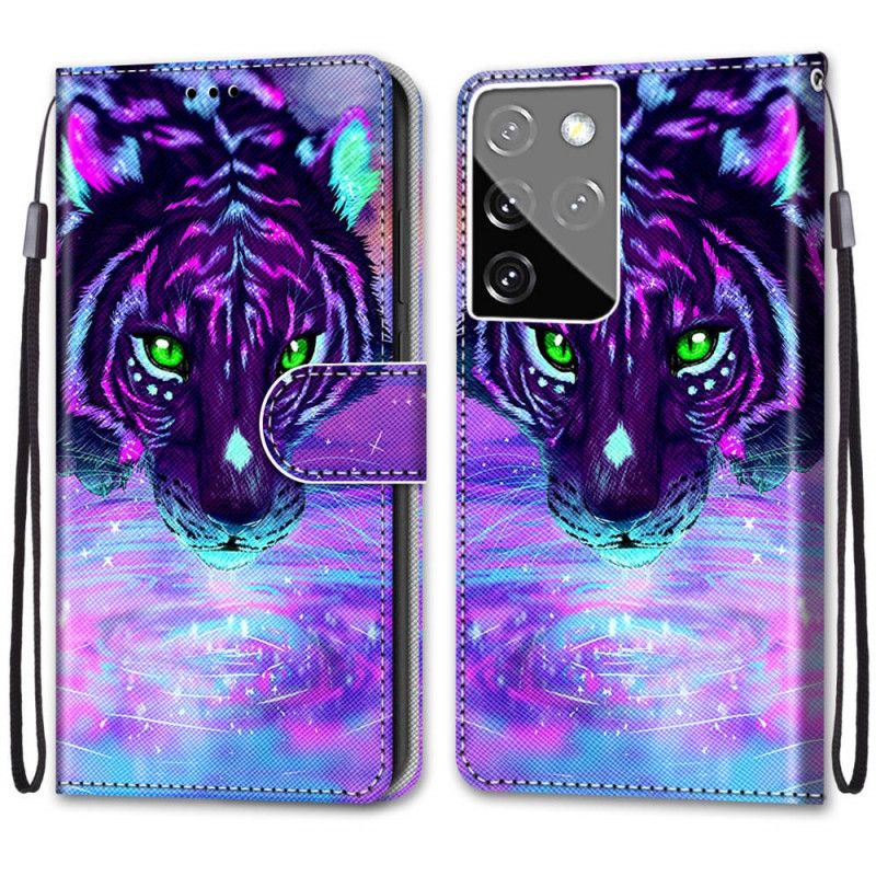 Cover Folio-hoesje Samsung Galaxy S21 Ultra 5G Paars Zwart Telefoonhoesje Magische Katachtige