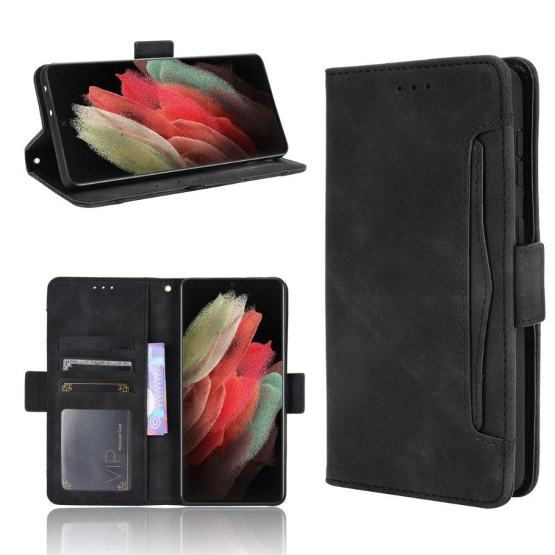 Cover Folio-hoesje Samsung Galaxy S21 Ultra 5G Rood Zwart Telefoonhoesje Eerste Klas Multikaart