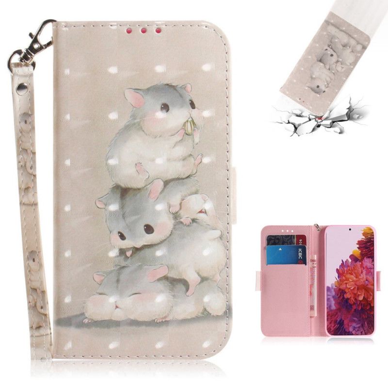 Cover Folio-hoesje Samsung Galaxy S21 Ultra 5G Telefoonhoesje Hamsters Met String