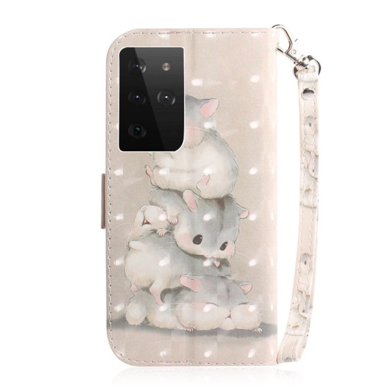 Cover Folio-hoesje Samsung Galaxy S21 Ultra 5G Telefoonhoesje Hamsters Met String