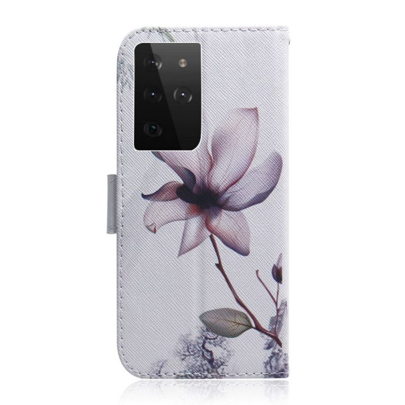 Cover Folio-hoesje Samsung Galaxy S21 Ultra 5G Telefoonhoesje Oud Roze Bloem