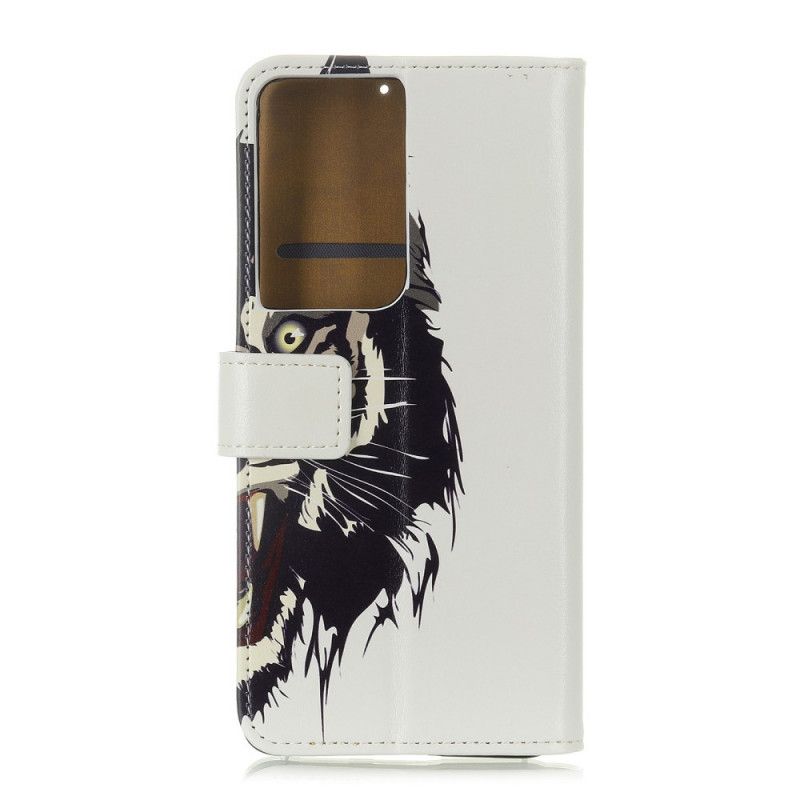 Cover Folio-hoesje Samsung Galaxy S21 Ultra 5G Telefoonhoesje Woeste Tijger