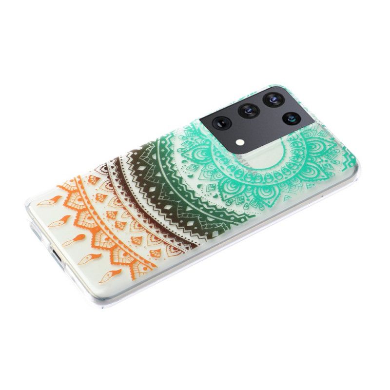 Cover Hoesje Samsung Galaxy S21 Ultra 5G Groen Zwart Telefoonhoesje Transparante Bloemenmandala