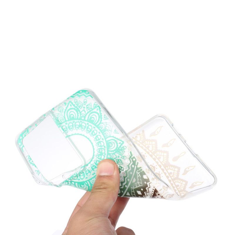Cover Hoesje Samsung Galaxy S21 Ultra 5G Groen Zwart Telefoonhoesje Transparante Bloemenmandala