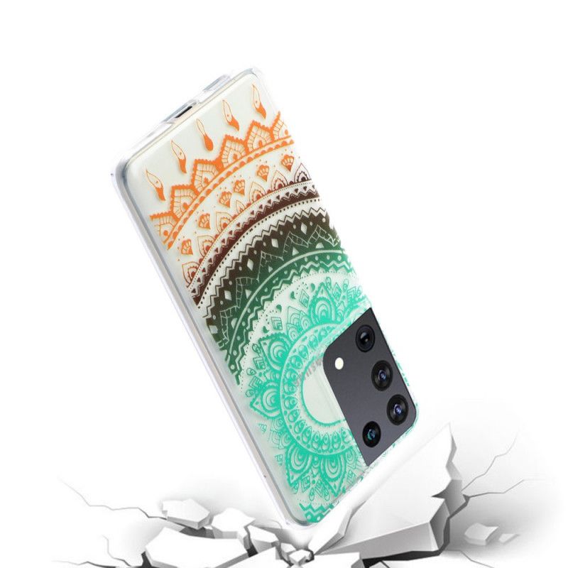 Cover Hoesje Samsung Galaxy S21 Ultra 5G Groen Zwart Telefoonhoesje Transparante Bloemenmandala